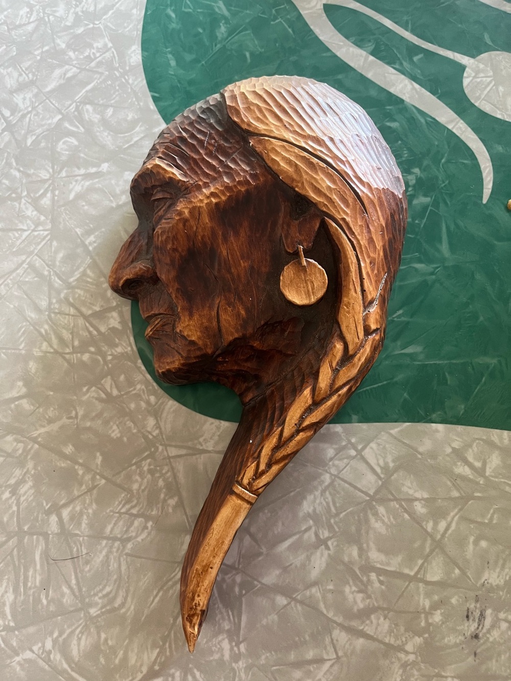 Hand-Carved Native Profile Wall Art - Brown Tones